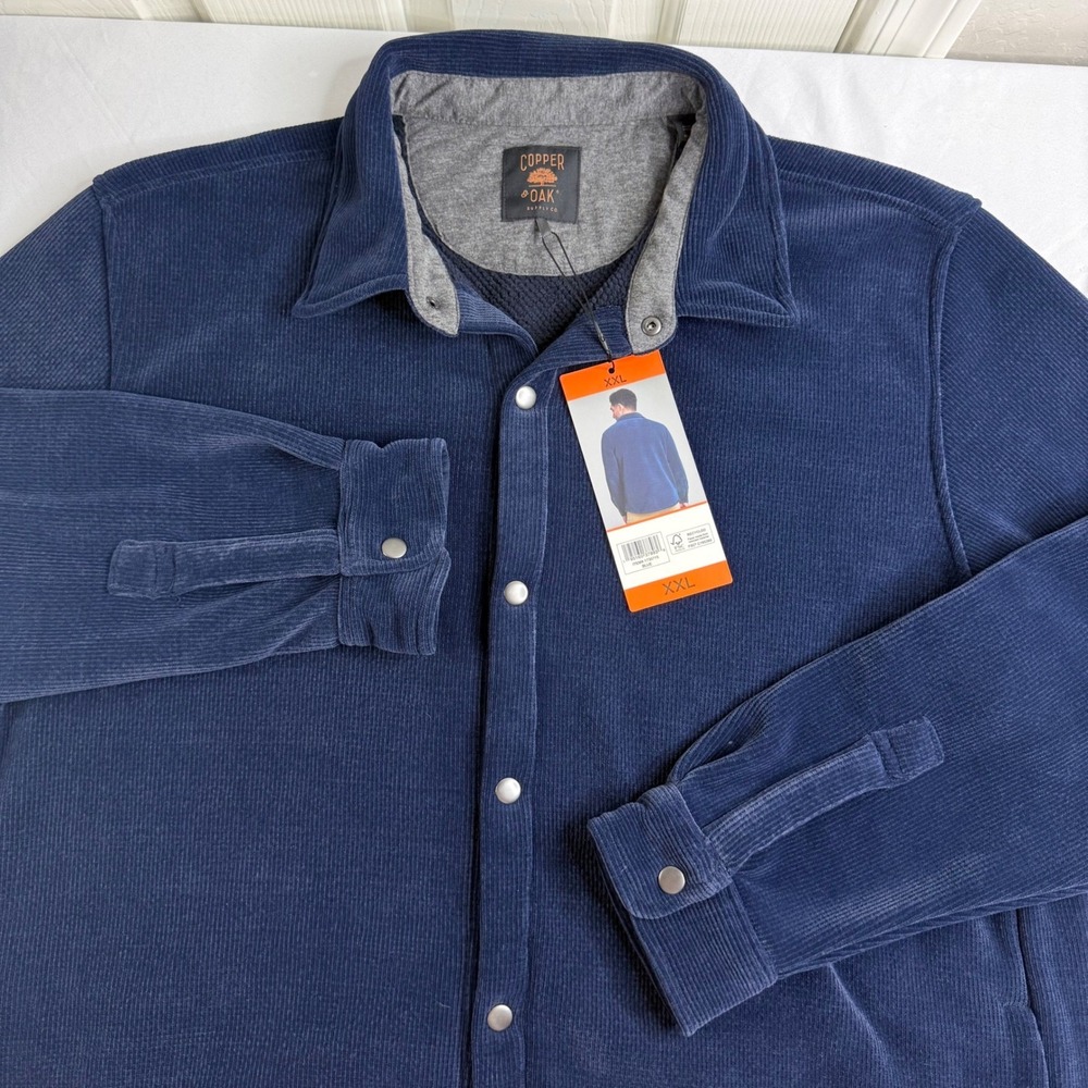 Copper & Oak Mens Navy Blue Corduroy Snap Front Shirt Jacket Shacket XXL NWT